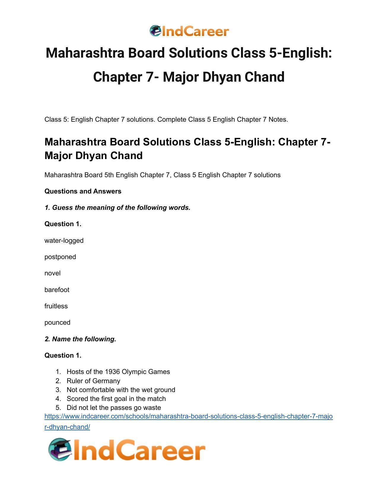 Maharashtra Board Solutions Class 5-English: Chapter 7- Major Dhyan Chand - Page 2