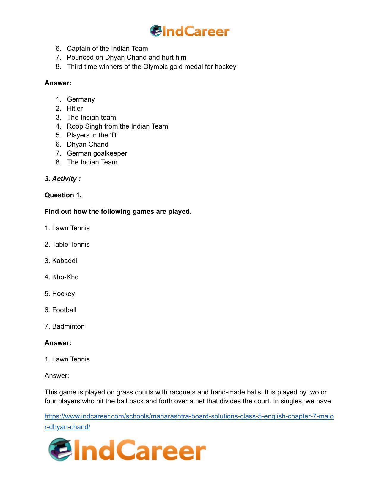 Maharashtra Board Solutions Class 5-English: Chapter 7- Major Dhyan Chand - Page 3