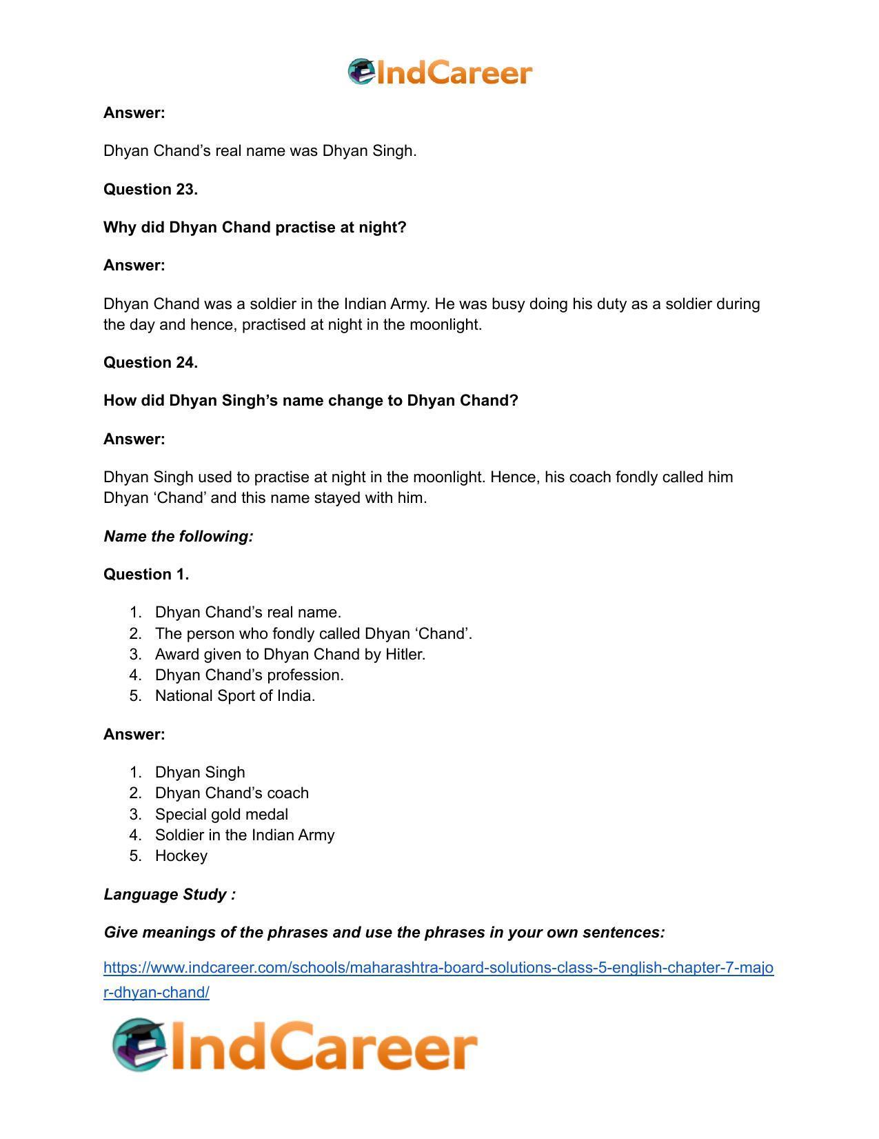 Maharashtra Board Solutions Class 5-English: Chapter 7- Major Dhyan Chand - Page 11