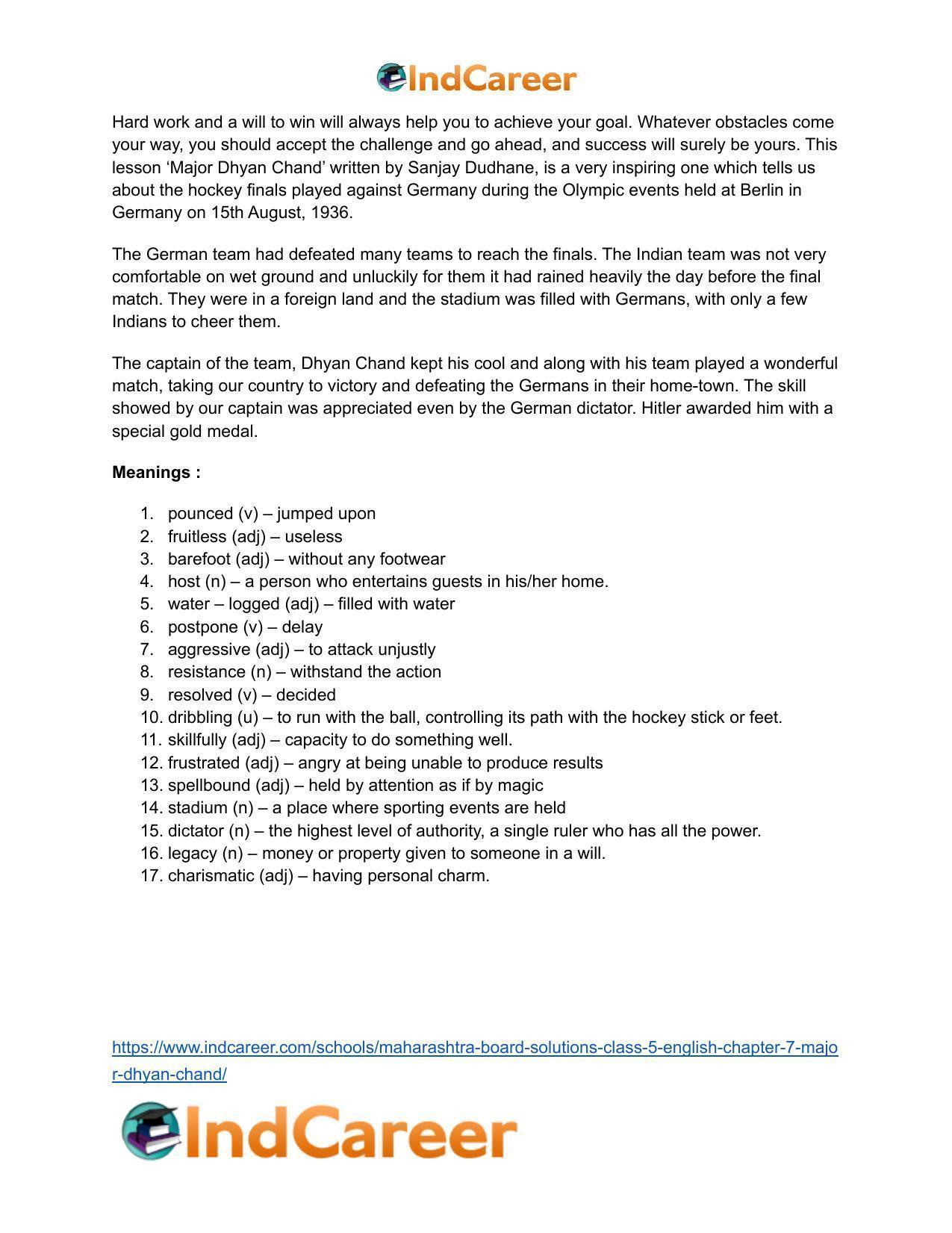 Maharashtra Board Solutions Class 5-English: Chapter 7- Major Dhyan Chand - Page 17