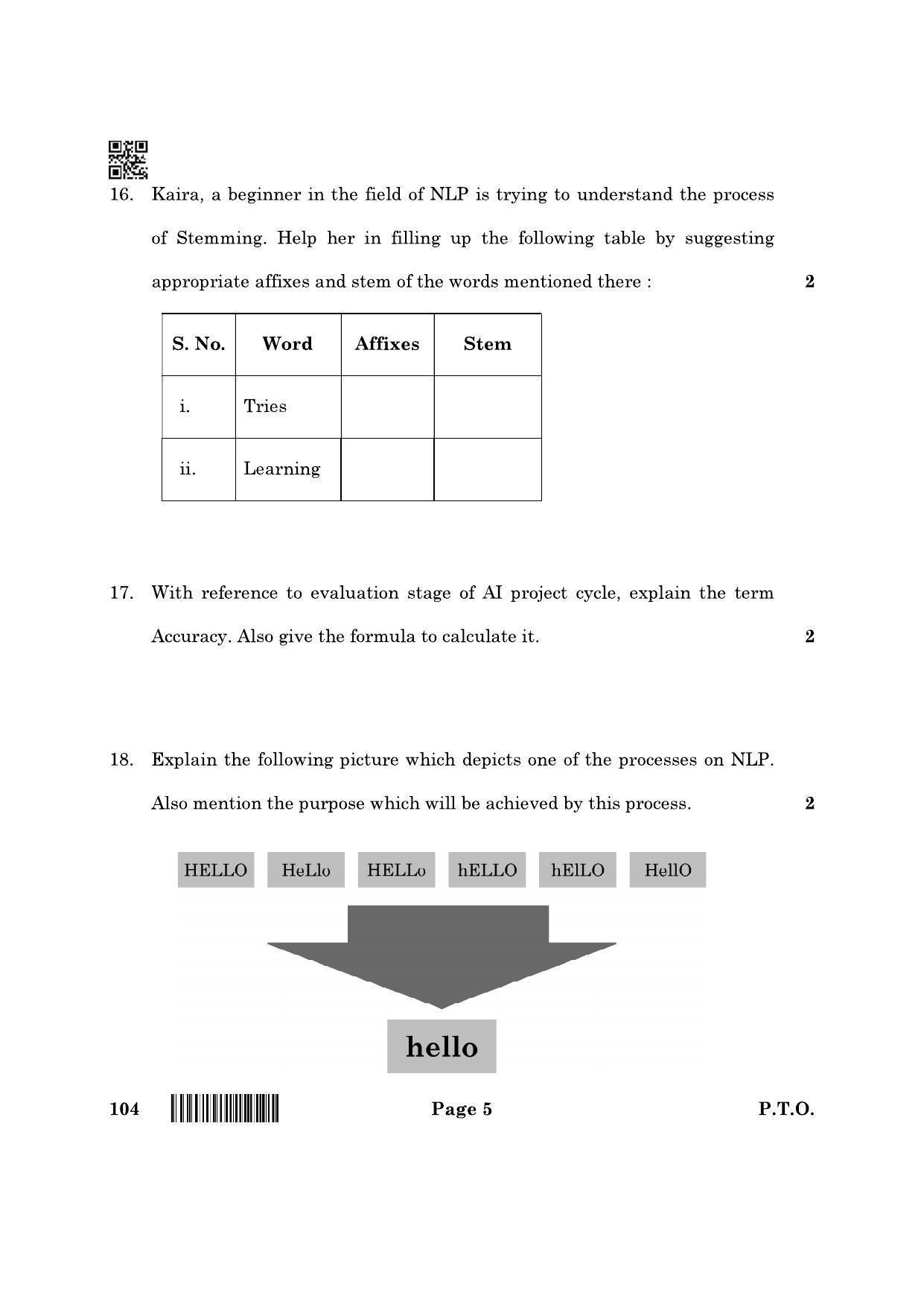 CBSE Class 10 104 Artificial Intelligence 2022 Question Paper - Page 5
