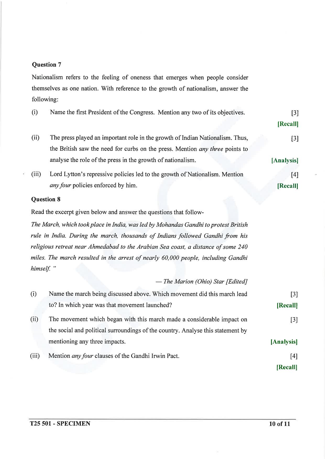 ICSE Class 10 2025 History and Civics (QP & MS) Specimen Paper - Page 10