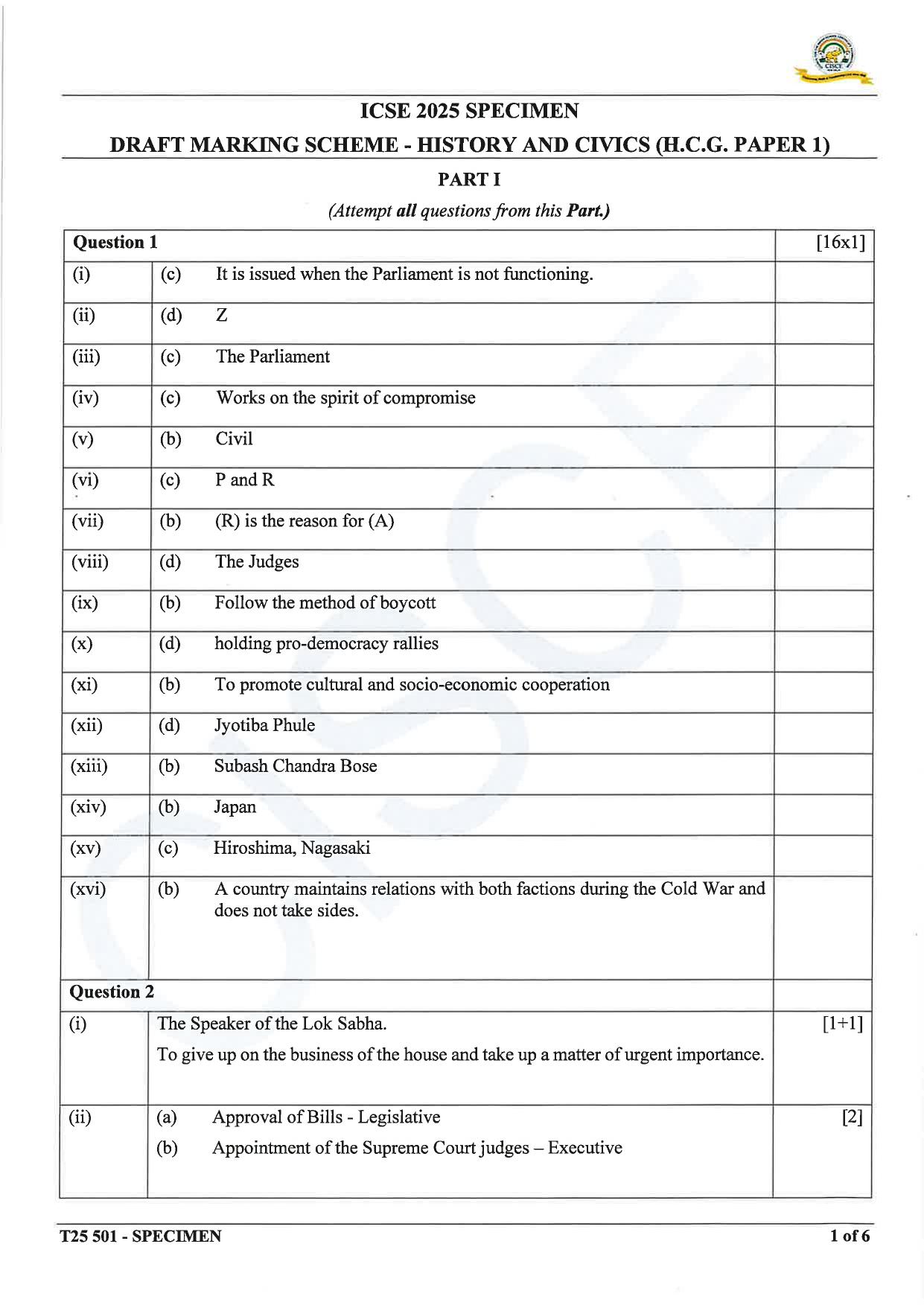 ICSE Class 10 2025 History and Civics (QP & MS) Specimen Paper - Page 12