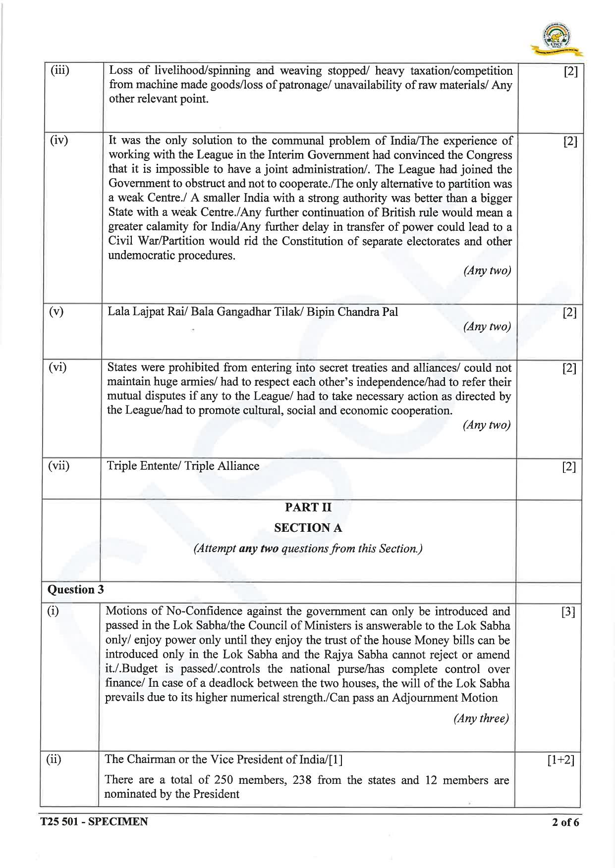 ICSE Class 10 2025 History and Civics (QP & MS) Specimen Paper - Page 13