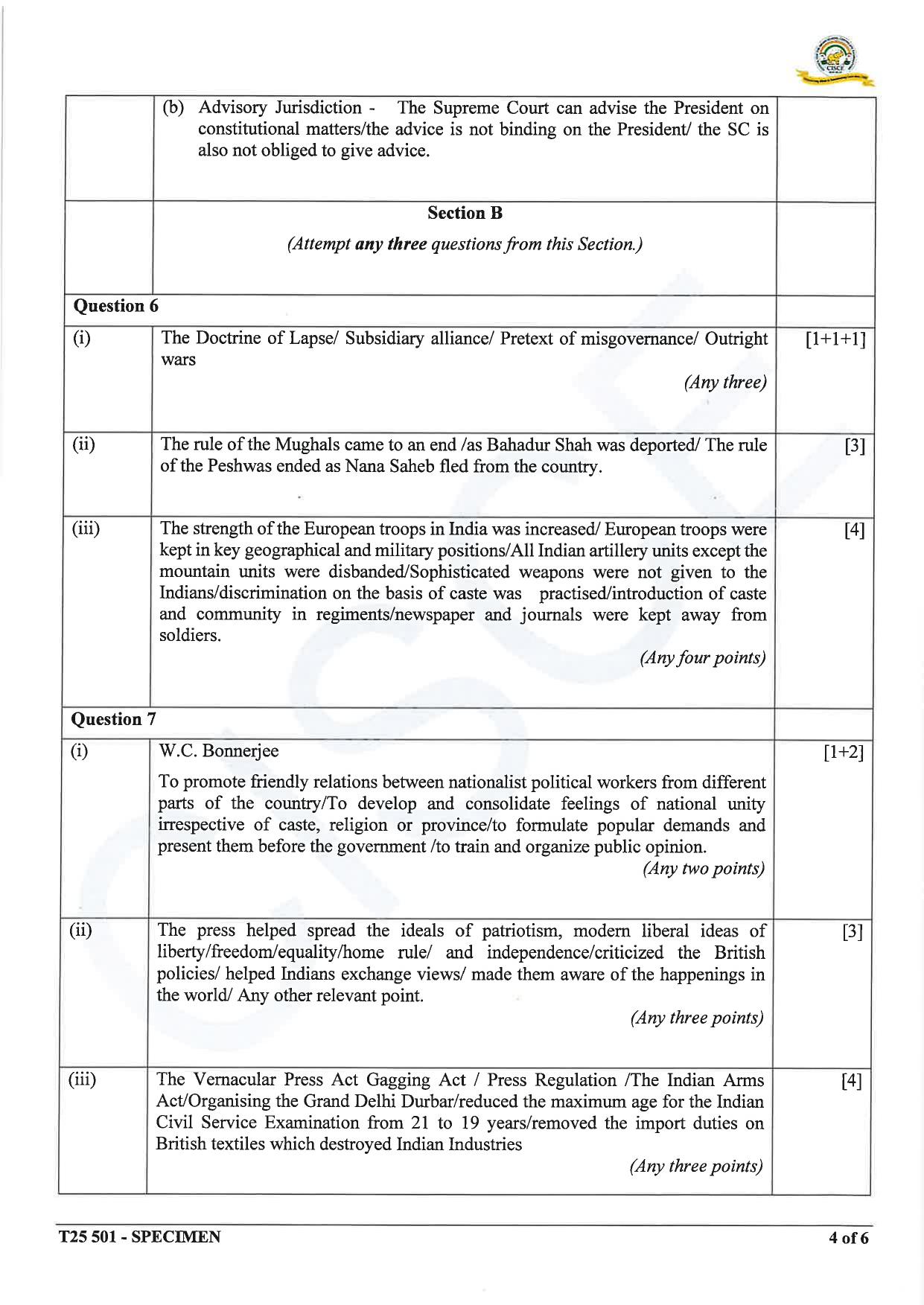 ICSE Class 10 2025 History and Civics (QP & MS) Specimen Paper - Page 15