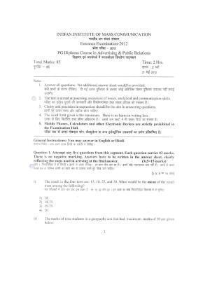 IIMC Journalism (PG Diploma) 2012 Advertising & Public Relation Question Paper
