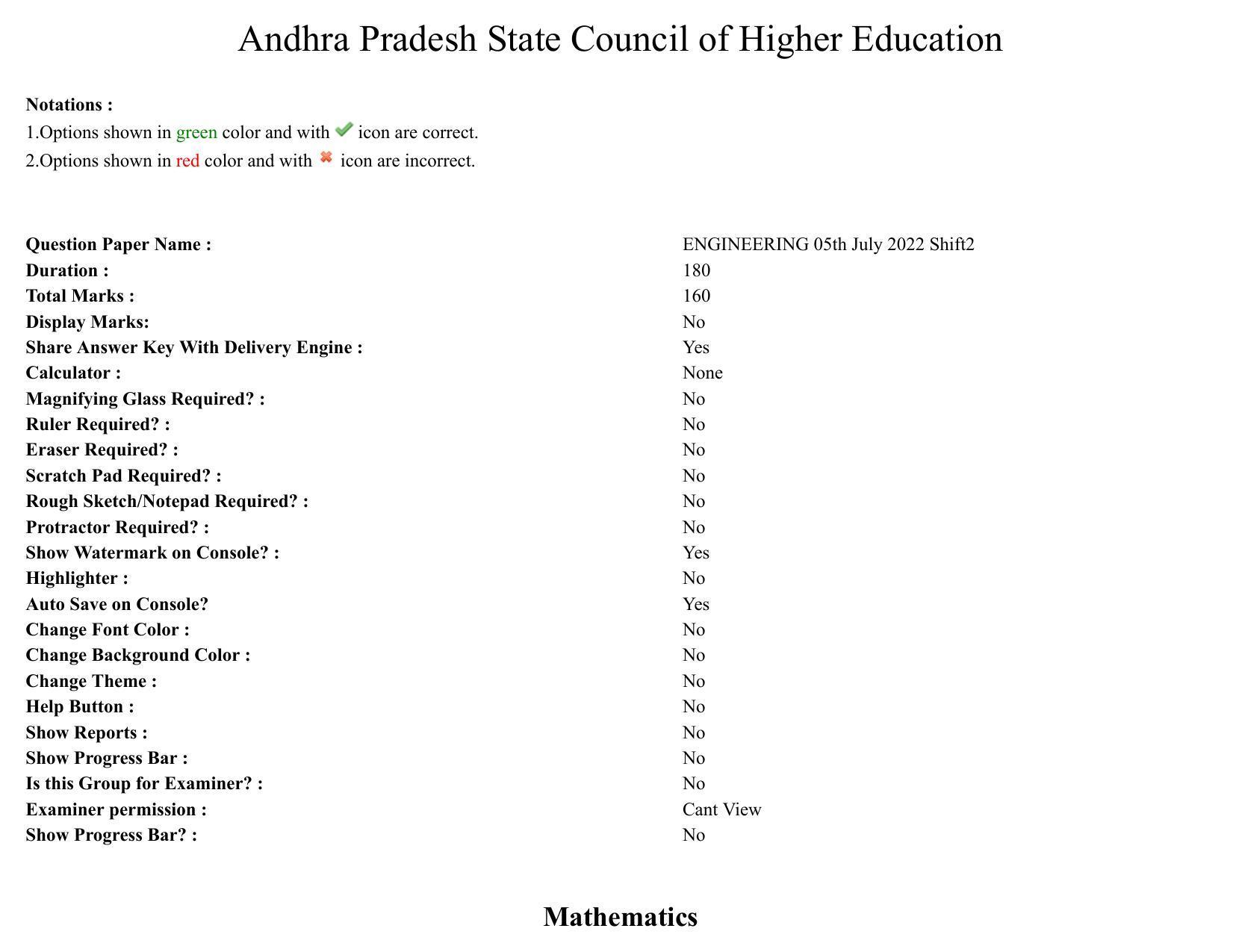 AP EAPCET 2022 - July 5, 2022 Shift 2 - Master Engineering Question Paper With Preliminary Keys - Page 1