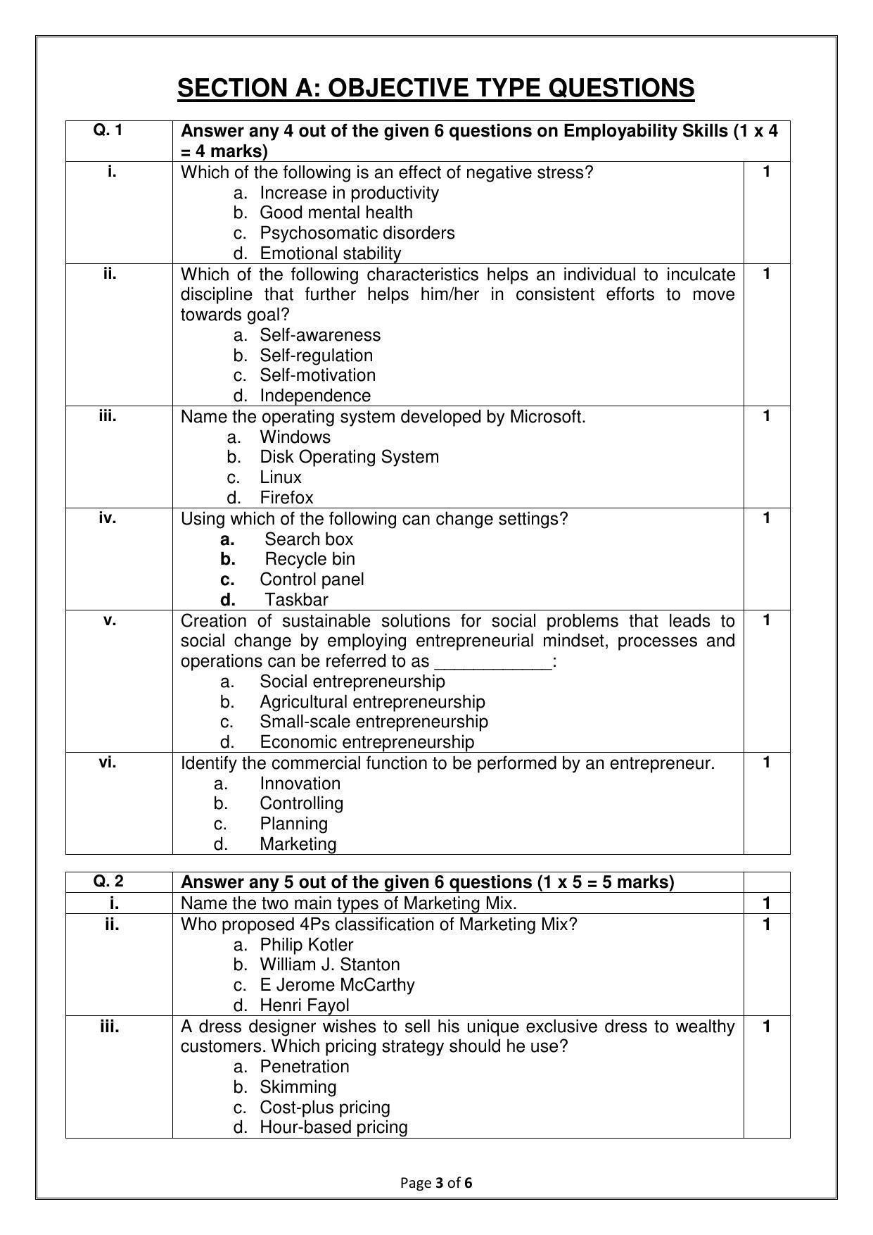 CBSE Class 10 (Skill Education) Marketing & Sales Sample Papers 2023 - Page 3