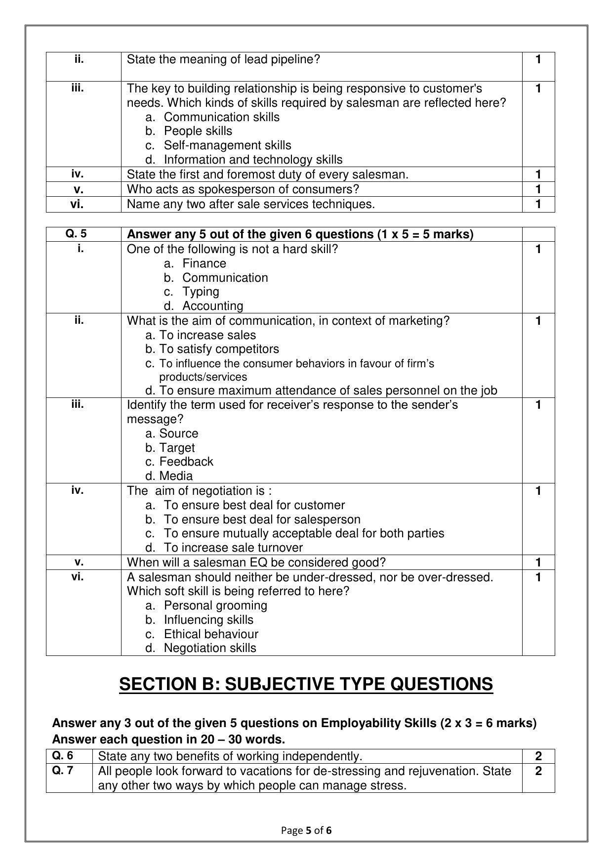 CBSE Class 10 (Skill Education) Marketing & Sales Sample Papers 2023 - Page 5