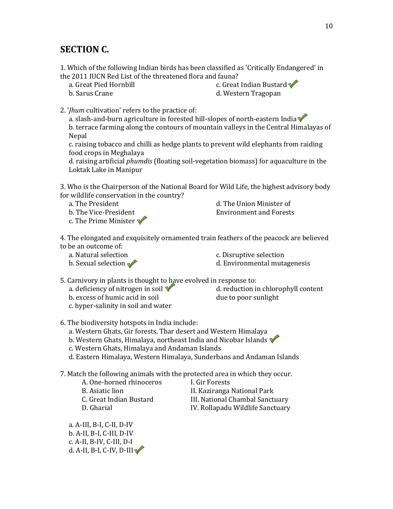 JGEEBILS Wildlife Biology & Conservation Question Paper 2012 - Page 10