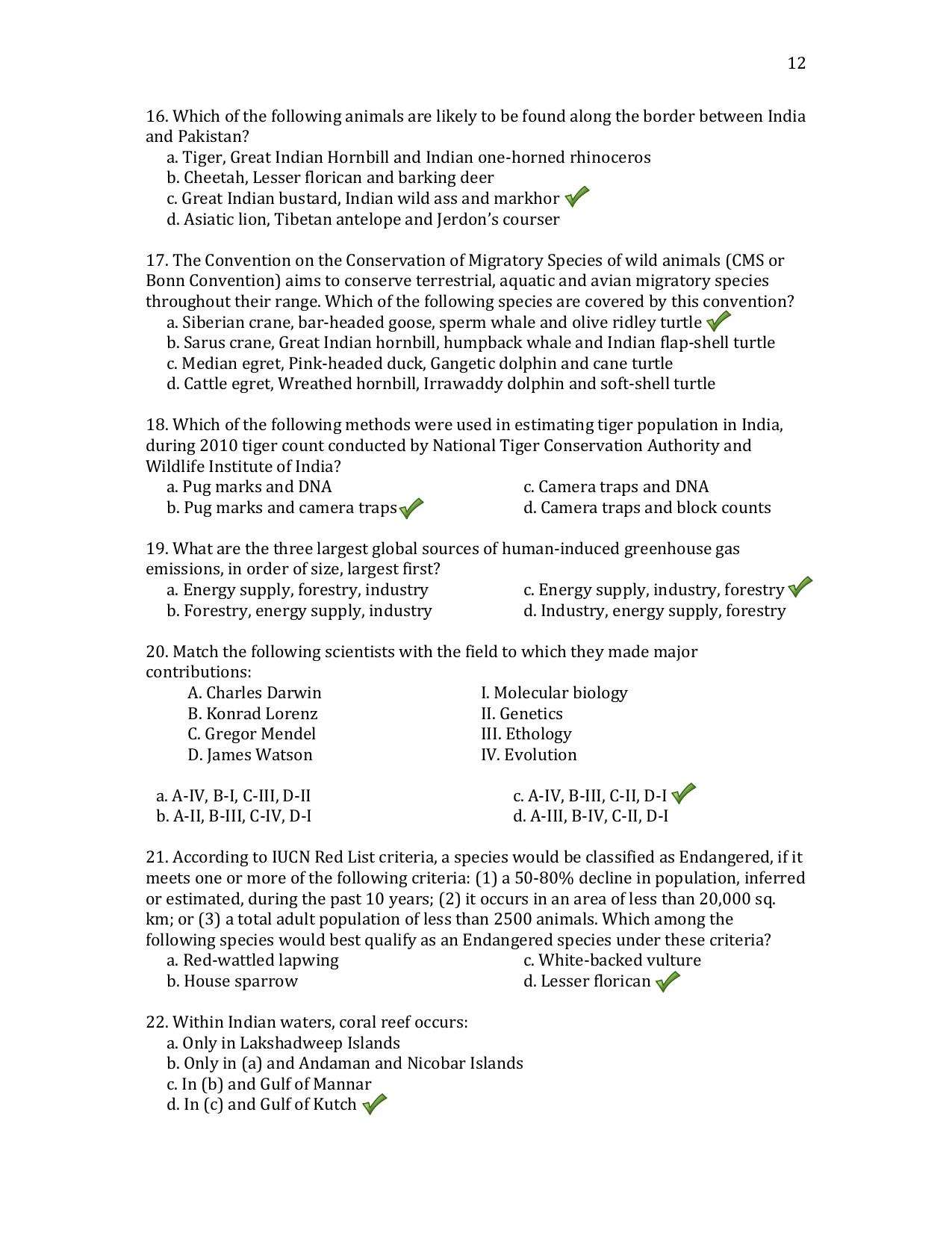 JGEEBILS Wildlife Biology & Conservation Question Paper 2012 - Page 12