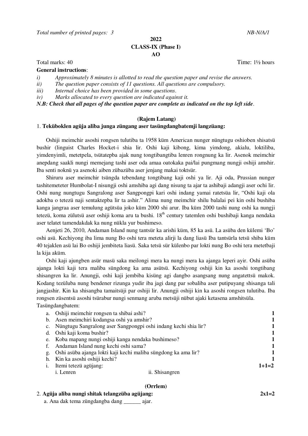 NBSE Class IX Final Examination 2022 Phase 1 Question Paper (All Subjects) - Page 14