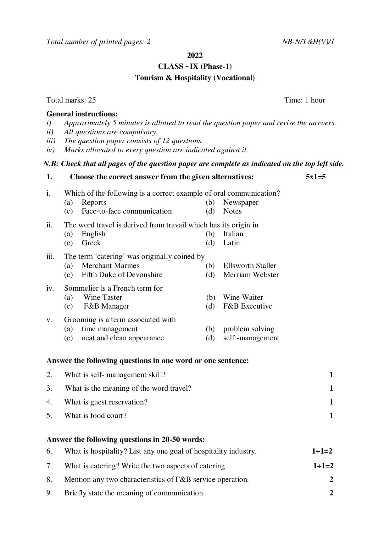 NBSE Class IX Final Examination 2022 Phase 1 Question Paper (All Subjects) - Page 41