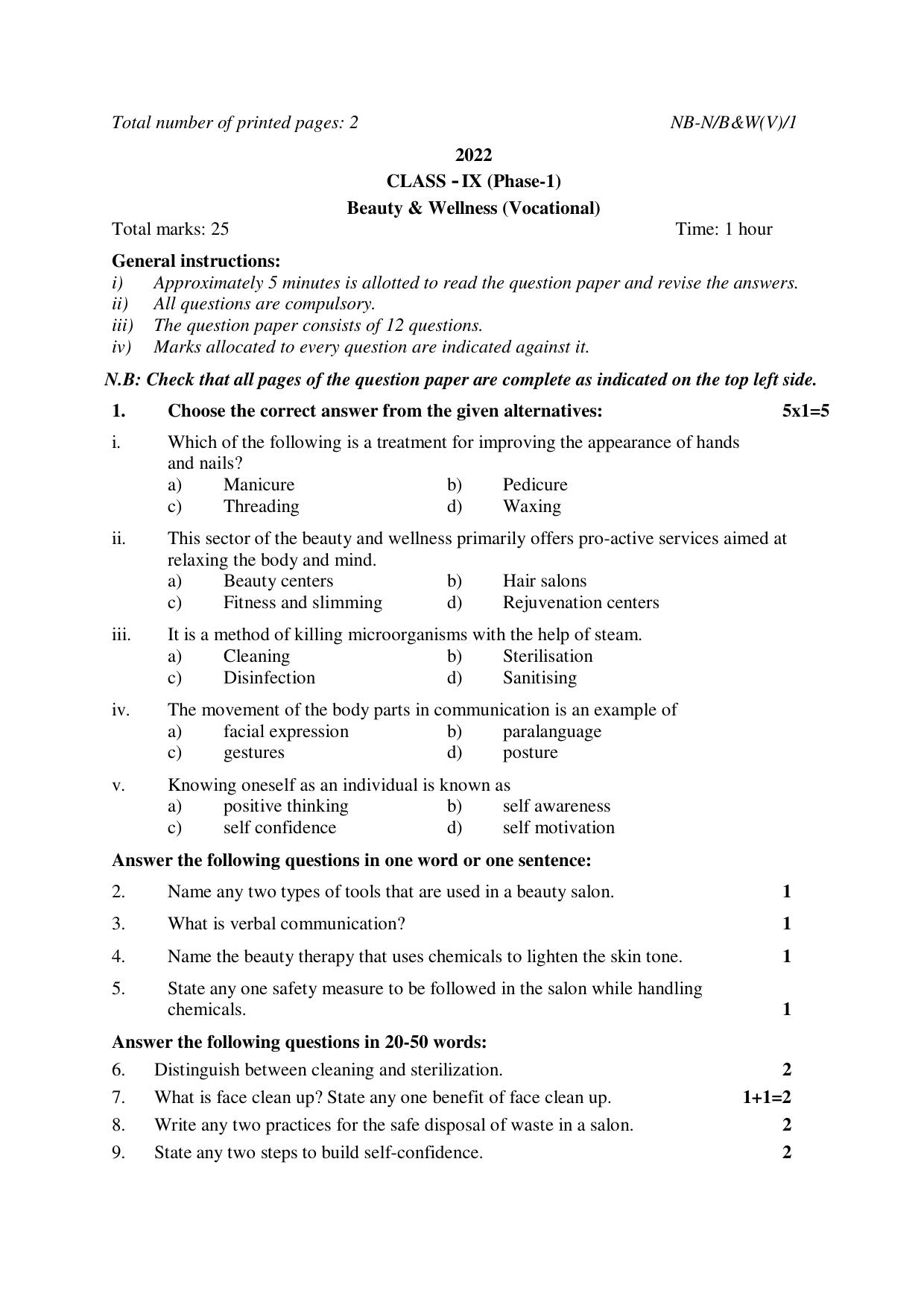 NBSE Class IX Final Examination 2022 Phase 1 Question Paper (All Subjects) - Page 43