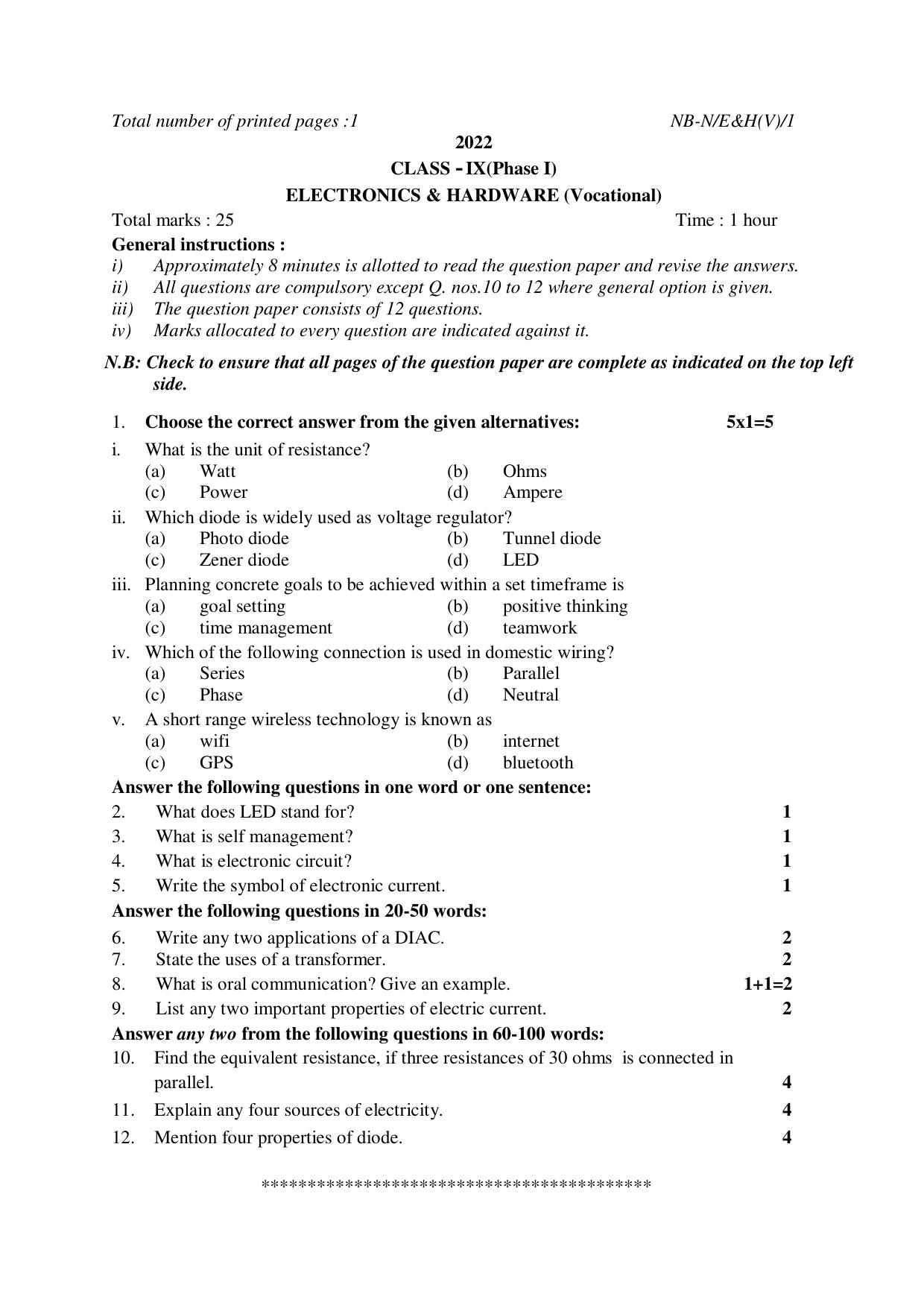 NBSE Class IX Final Examination 2022 Phase 1 Question Paper (All Subjects) - Page 45