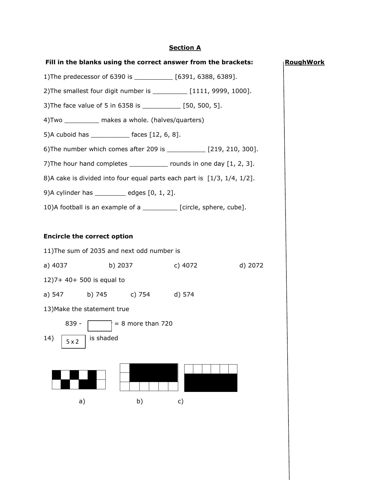 Worksheet for Class 3 Mathematics Practice Test Assignment 7 - Page 2