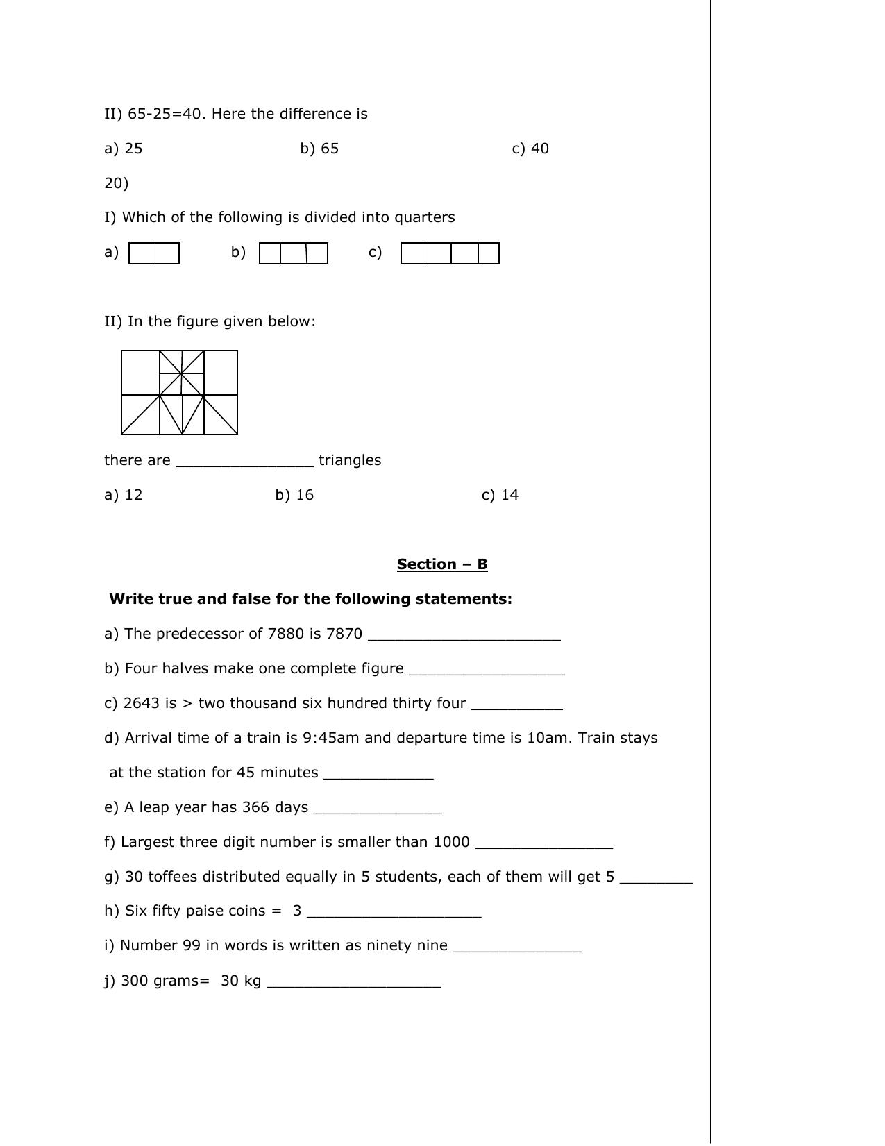 Worksheet for Class 3 Mathematics Practice Test Assignment 7 - Page 4