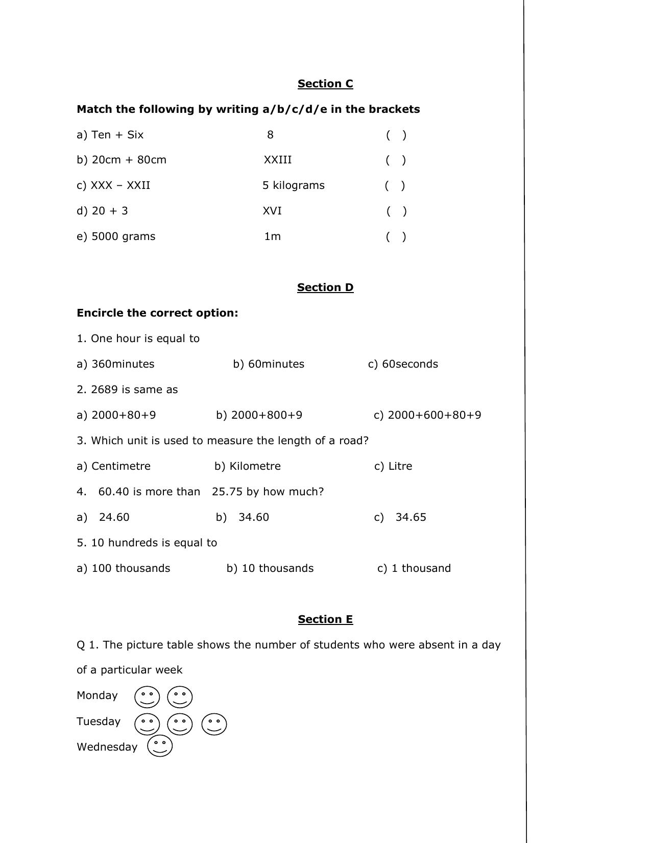 Worksheet for Class 3 Mathematics Practice Test Assignment 7 - Page 5