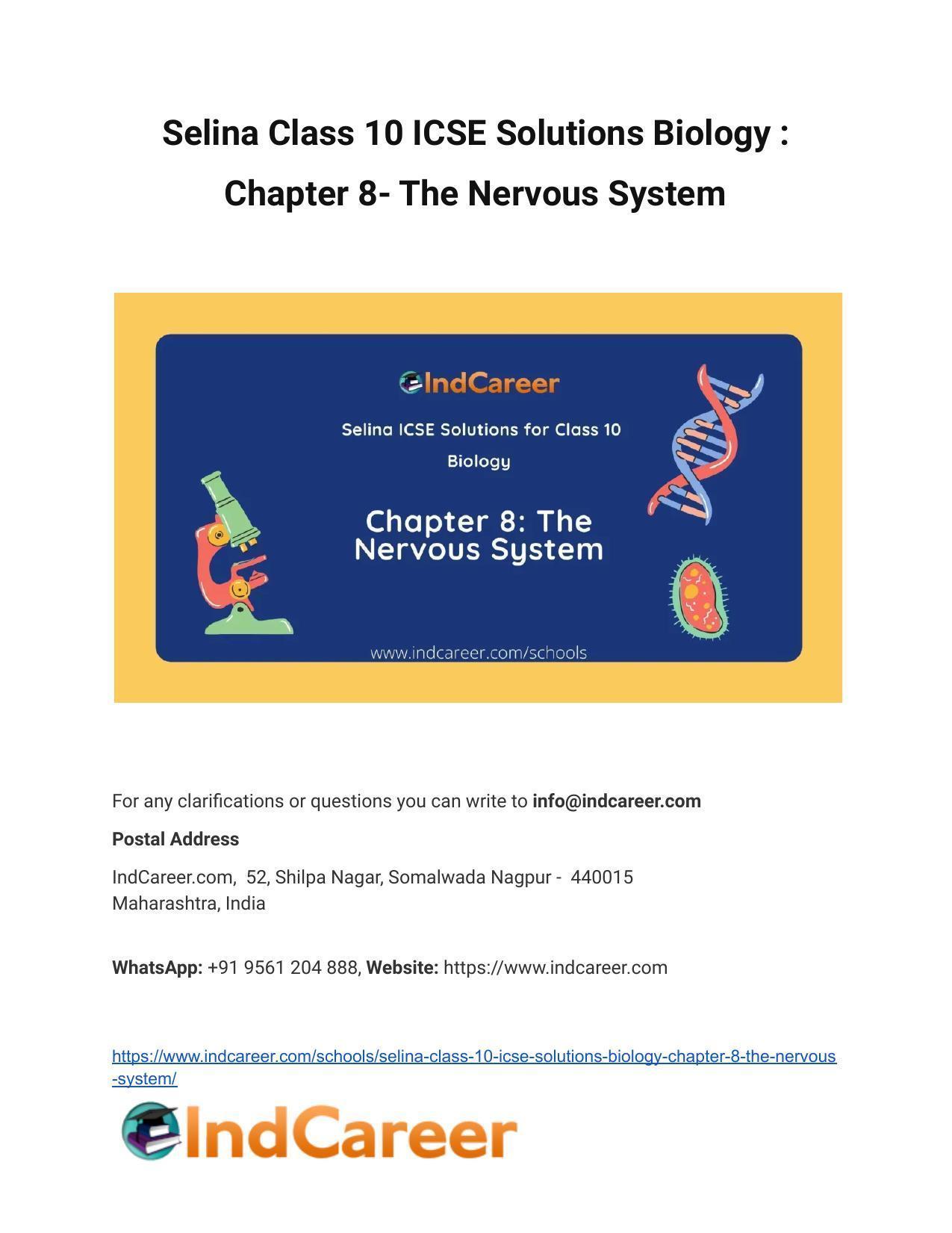Selina Class 10 ICSE Solutions Biology : Chapter 8- The Nervous System - Page 1