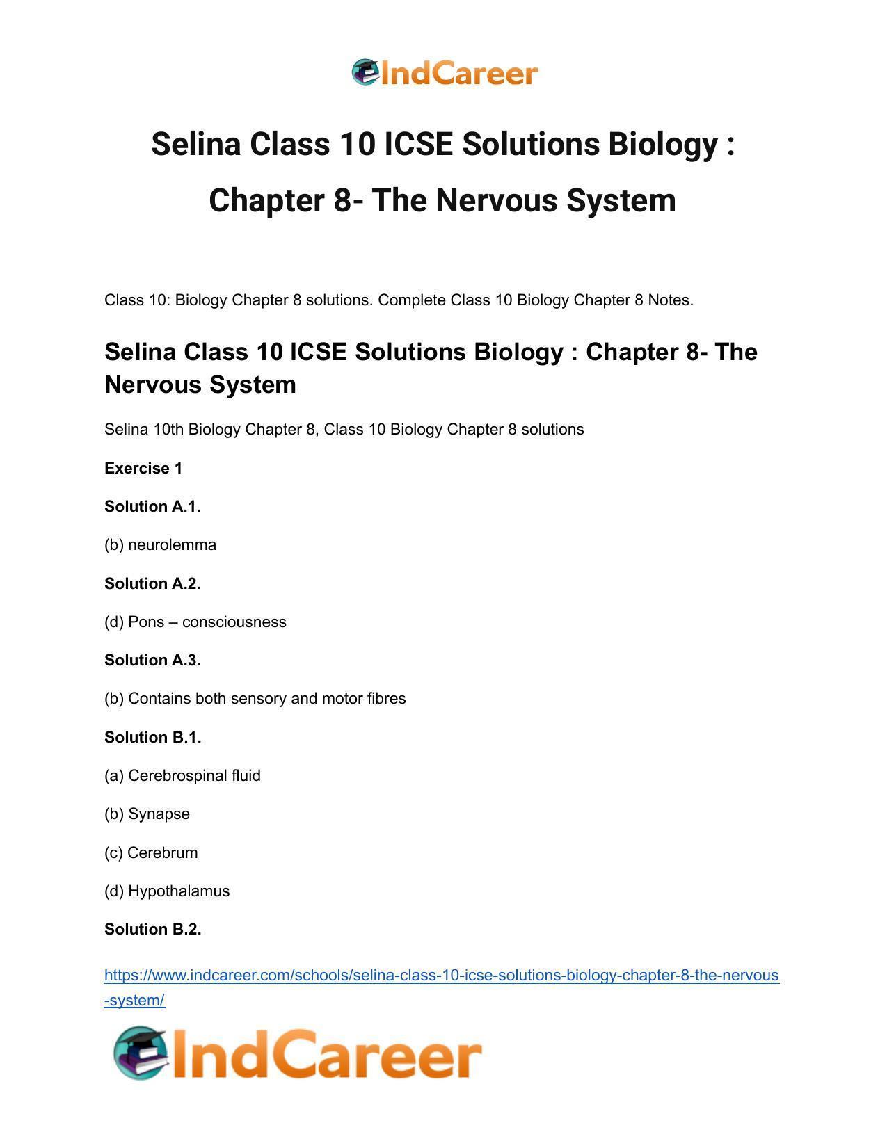 Selina Class 10 ICSE Solutions Biology : Chapter 8- The Nervous System - Page 2