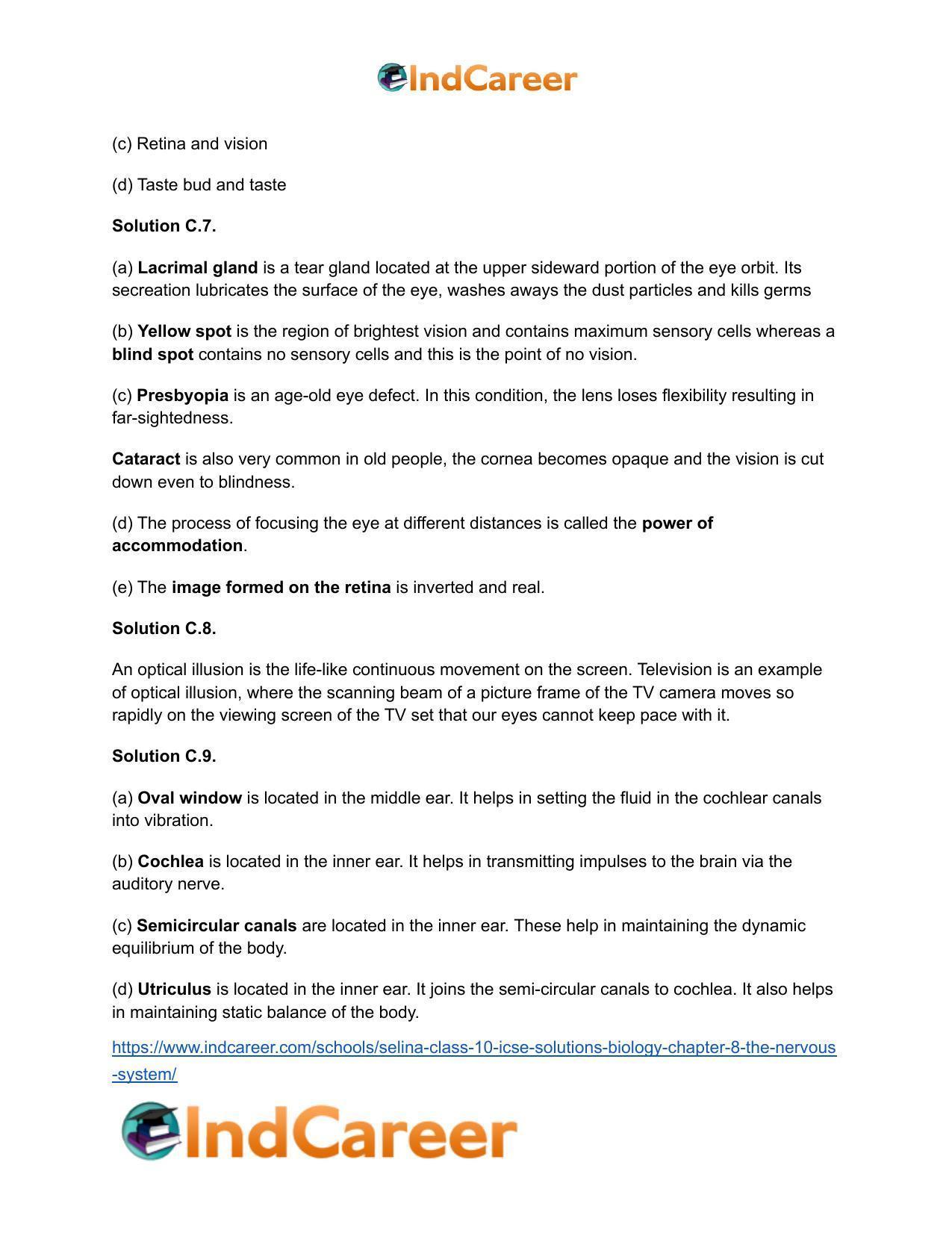 Selina Class 10 ICSE Solutions Biology : Chapter 8- The Nervous System - Page 12