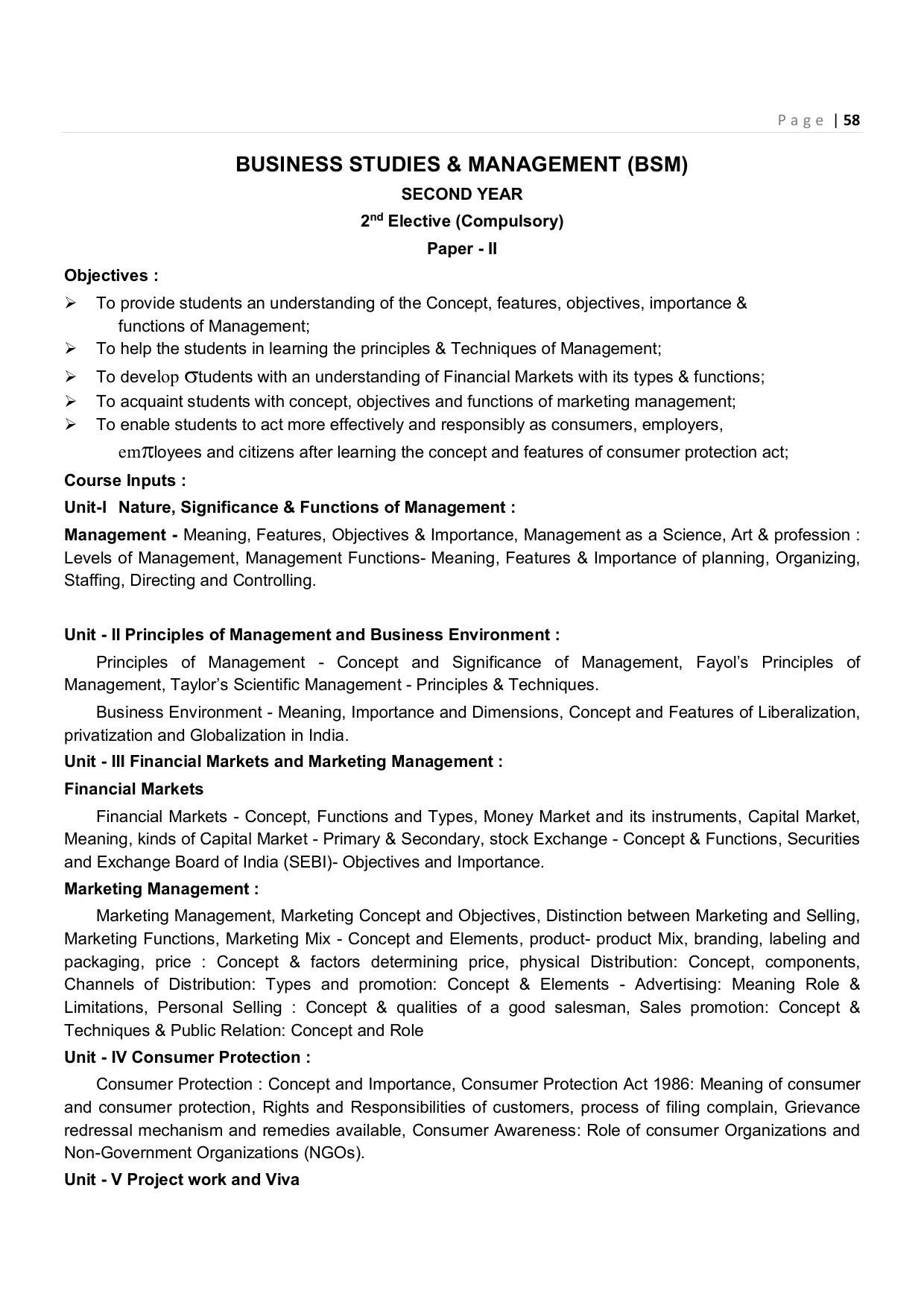 CHSE Odisha Class 12 Syllabus for Commerce - Page 58