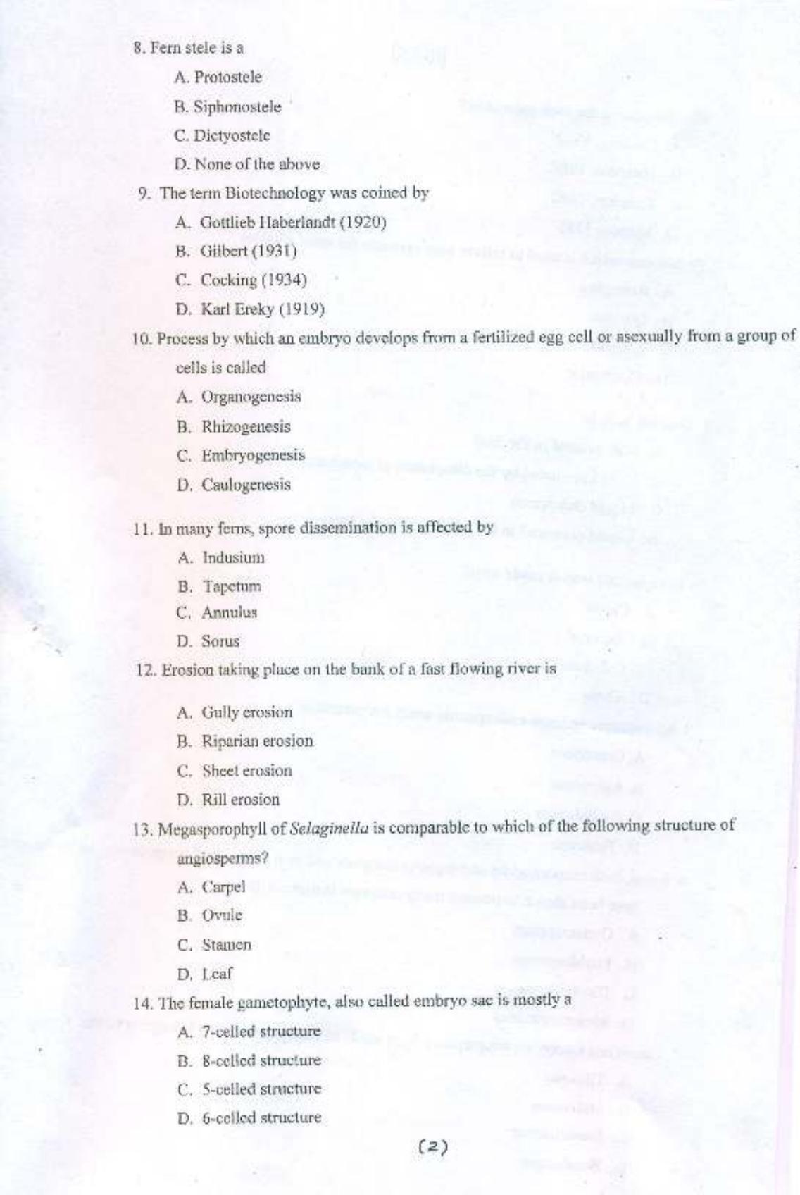 PU MPET Botany 2015 Question Paper - Page 3