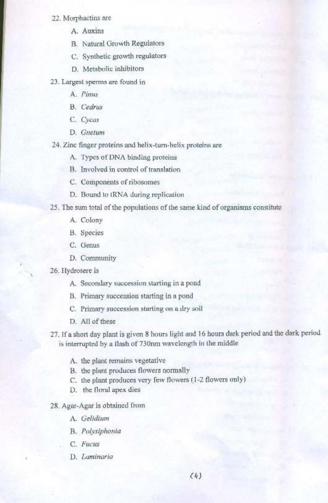 PU MPET Botany 2015 Question Paper - Page 5