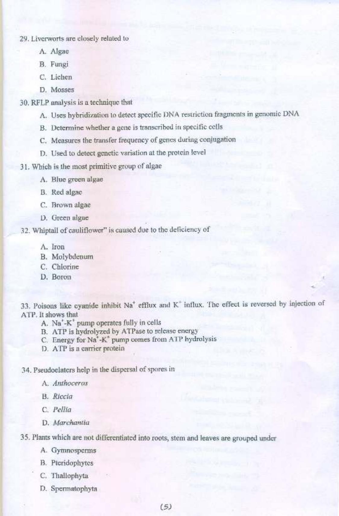 PU MPET Botany 2015 Question Paper - Page 6