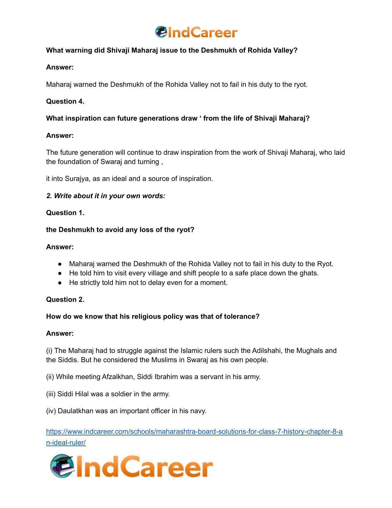 Maharashtra Board Solutions for Class 7- History: Chapter 8- An Ideal Ruler - Page 3