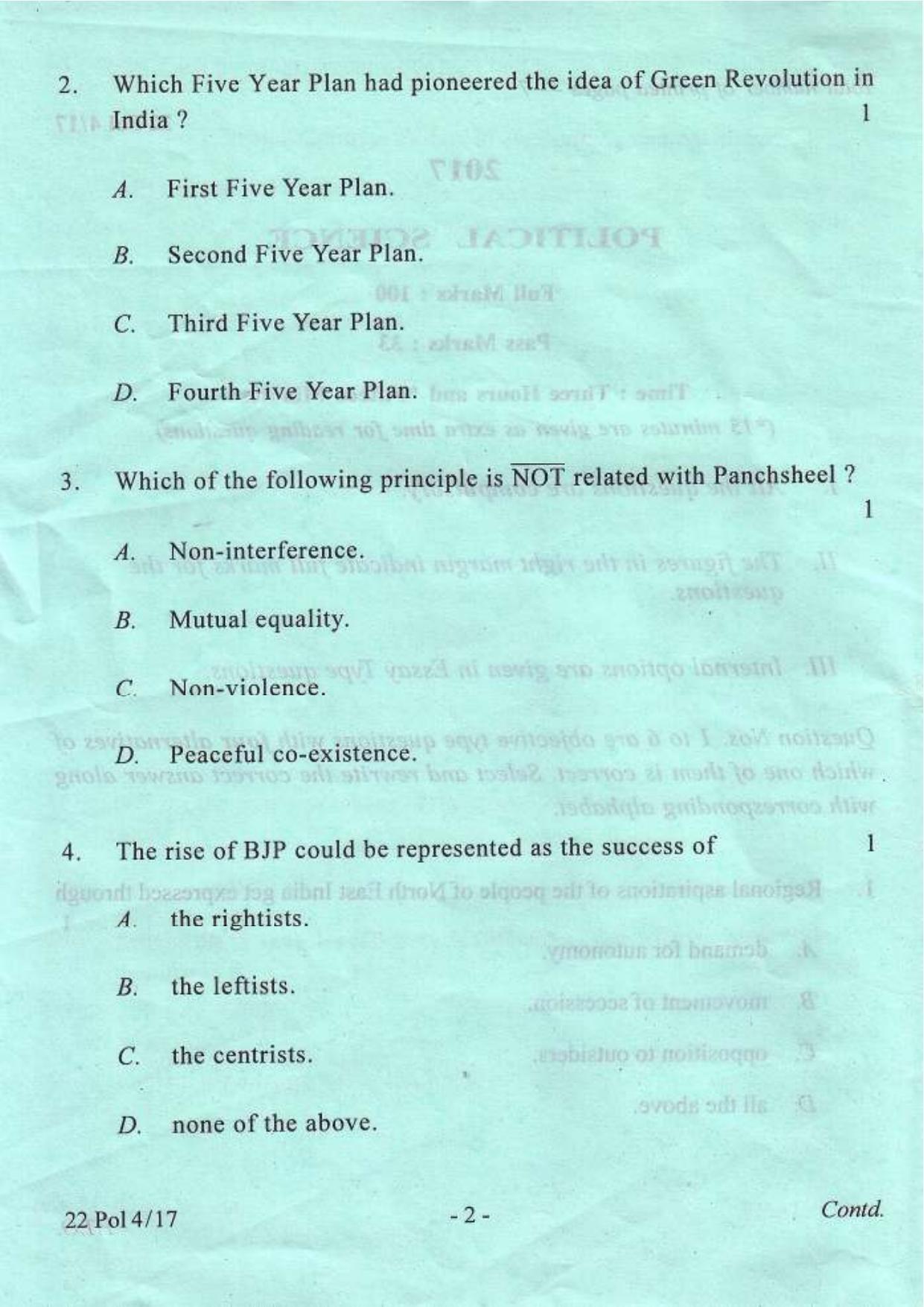 COHSEM Class 12 Political Science 2017 Question Papers - Page 2