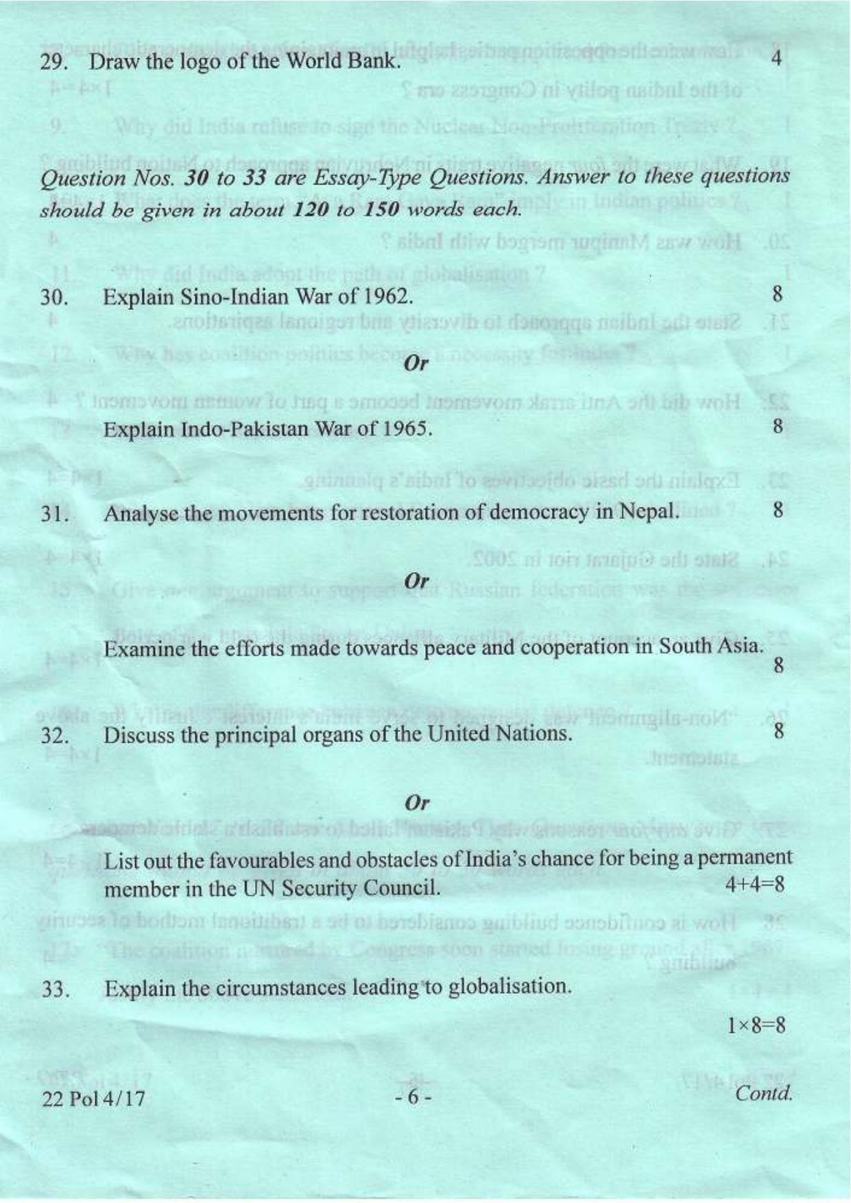 COHSEM Class 12 Political Science 2017 Question Papers - Page 6