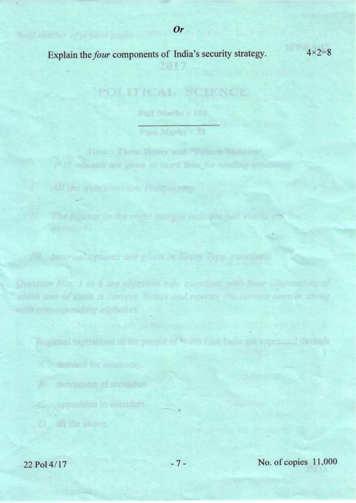 COHSEM Class 12 Political Science 2017 Question Papers - Page 7