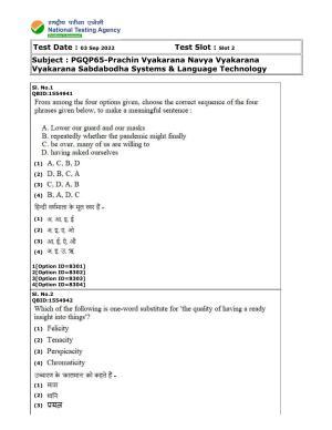 CUET (PG) 2022: PGQP-65 Prachin Vyakarana Navya Vyakarana Vyakarana Sabdabodha Systems & Language Technology  (03-09-2022) Question Paper