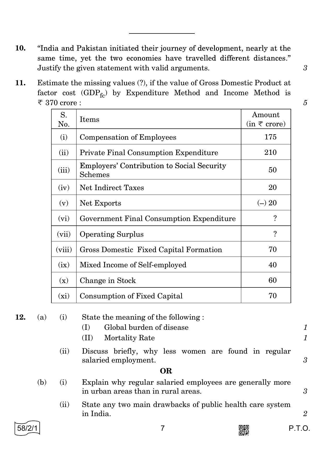 CBSE Class 12 58-2-1 Economics 2022 Question Paper - Page 7