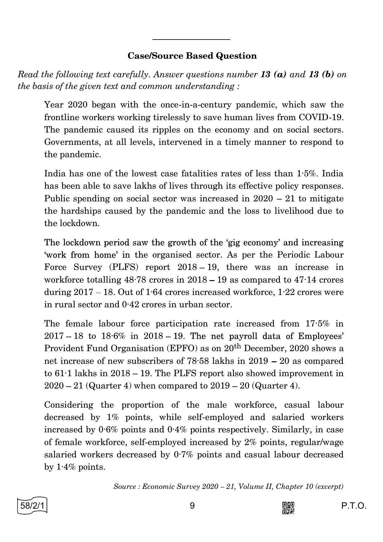 CBSE Class 12 58-2-1 Economics 2022 Question Paper - Page 9