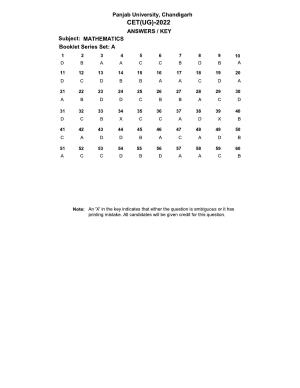 PUCET UG 2022 Mathematics Answer Key