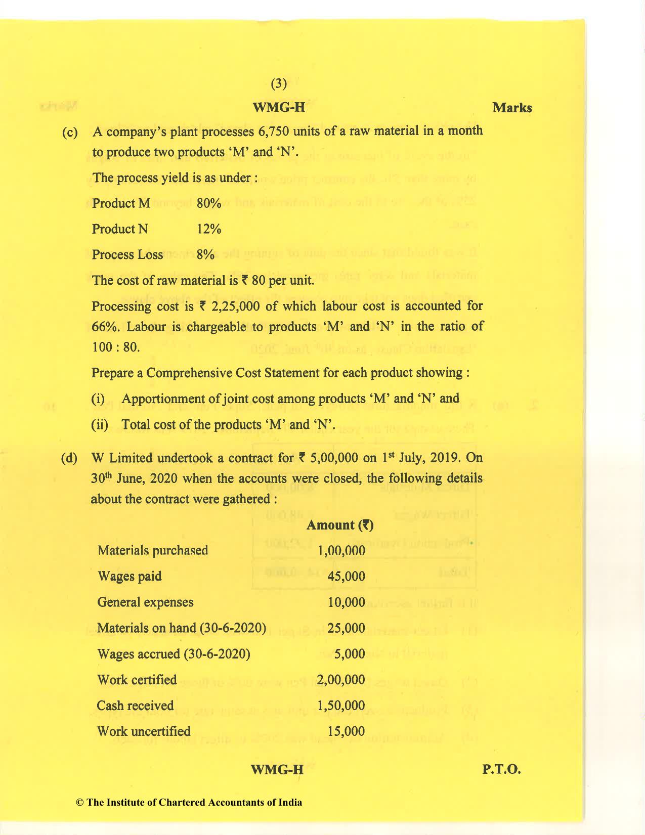 CA Inter Nov 2020 Question Paper - Paper 3 – Cost and Management Accounting - Page 3