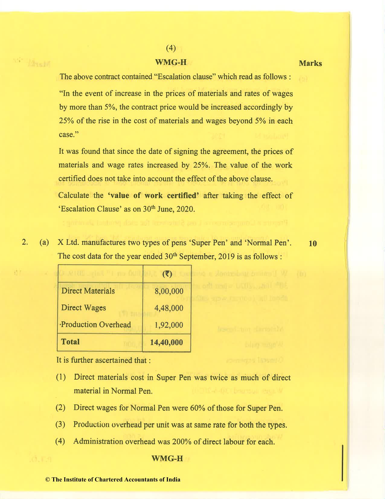 CA Inter Nov 2020 Question Paper - Paper 3 – Cost and Management Accounting - Page 4