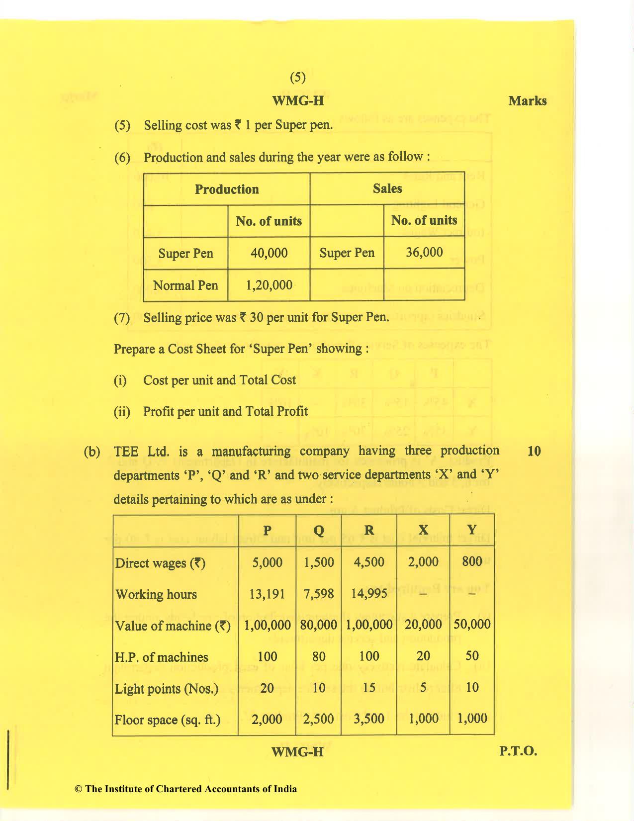 CA Inter Nov 2020 Question Paper - Paper 3 – Cost and Management Accounting - Page 5