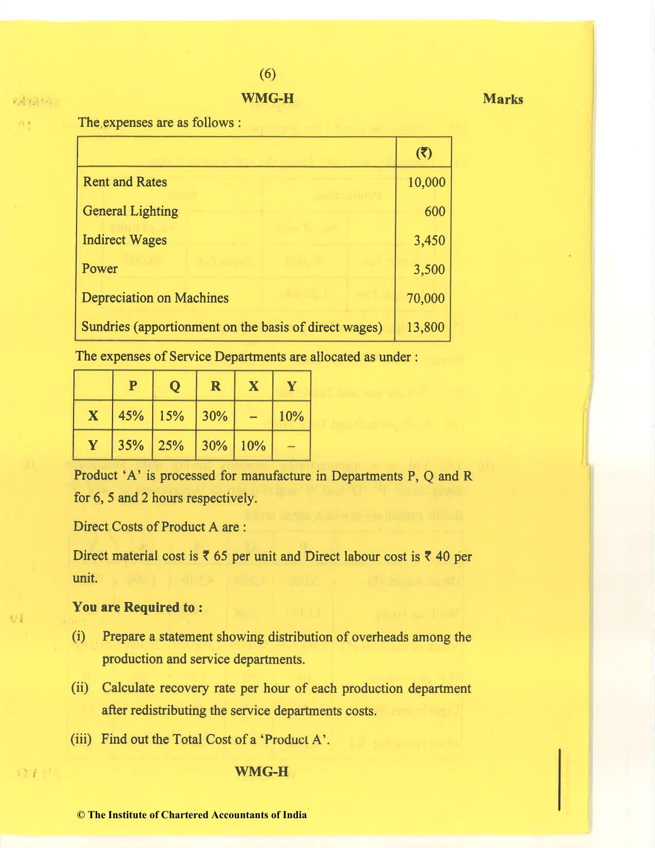CA Inter Nov 2020 Question Paper - Paper 3 – Cost and Management Accounting - Page 6