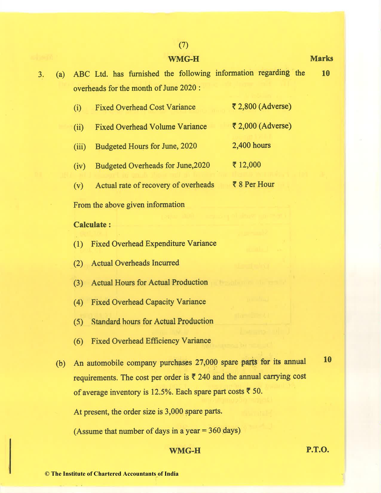 CA Inter Nov 2020 Question Paper - Paper 3 – Cost and Management Accounting - Page 7