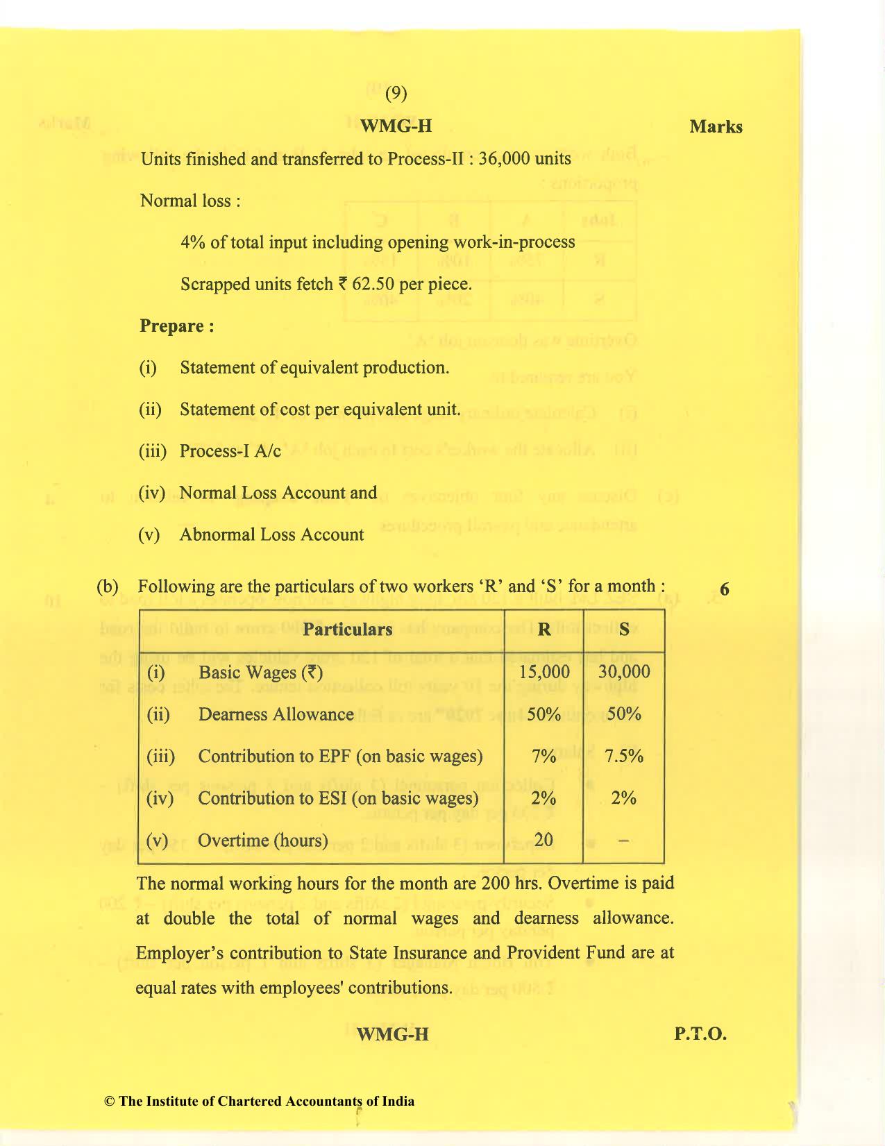 CA Inter Nov 2020 Question Paper - Paper 3 – Cost and Management Accounting - Page 9