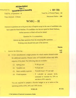 CA Inter Nov 2020 Question Paper - Paper 3 – Cost and Management Accounting