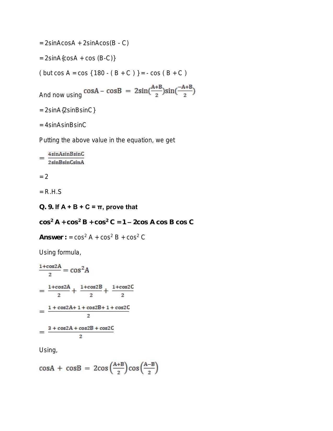 Chapter 16: Conditional Identities Involving Angles of a Triangle: RS Aggarwal Class 11 Solutions  - Page 10