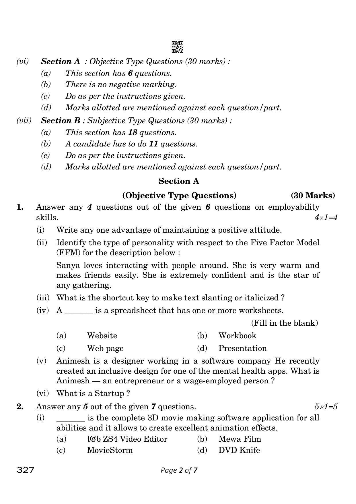 CBSE Class 12 327 Web Applications 2023 Question Paper - Page 2