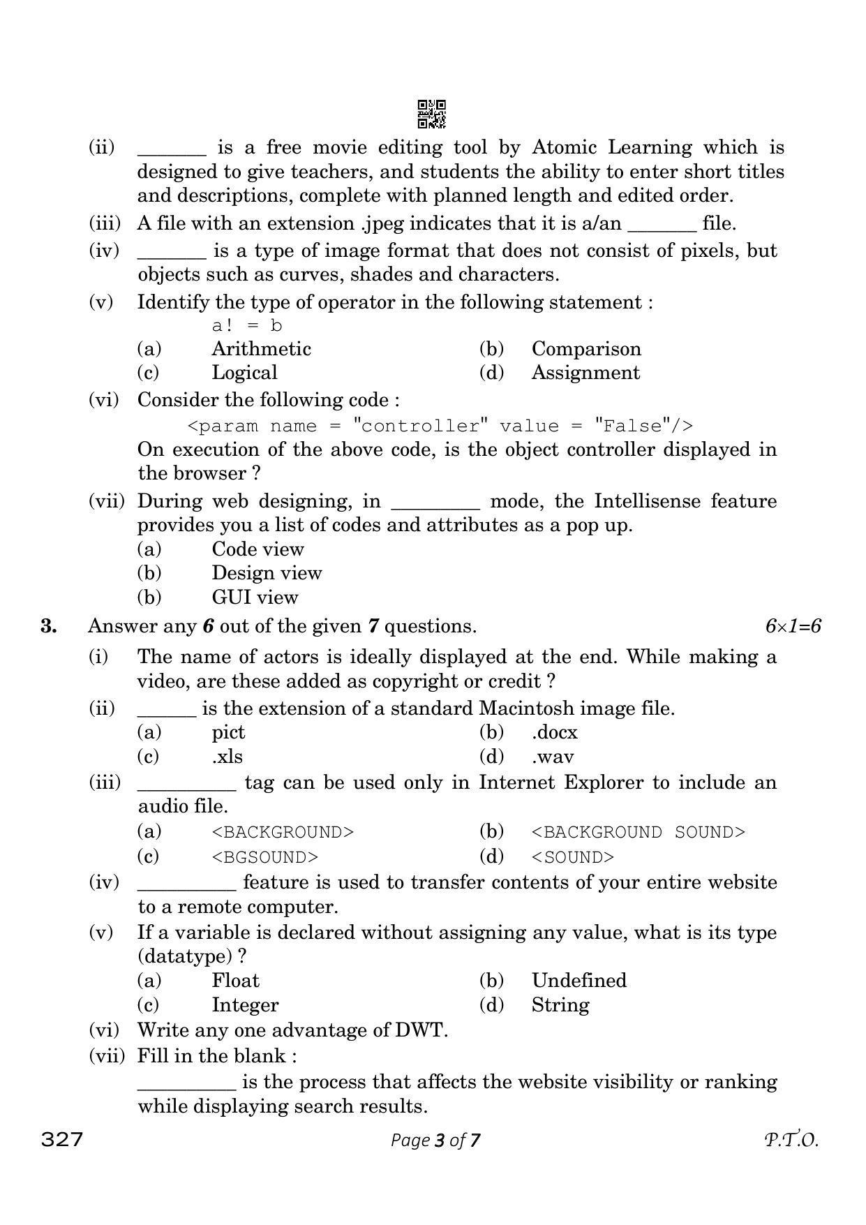 CBSE Class 12 327 Web Applications 2023 Question Paper - Page 3