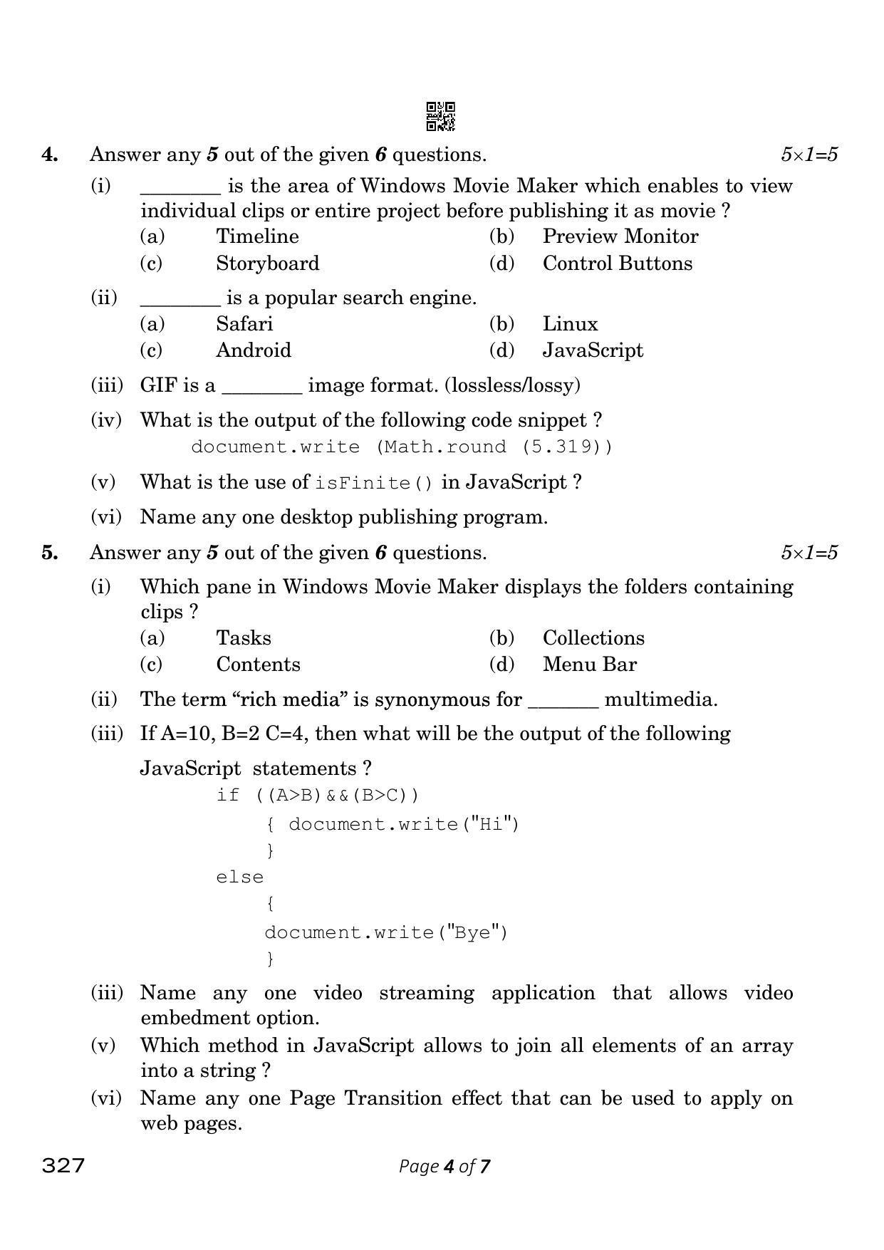 CBSE Class 12 327 Web Applications 2023 Question Paper - Page 4