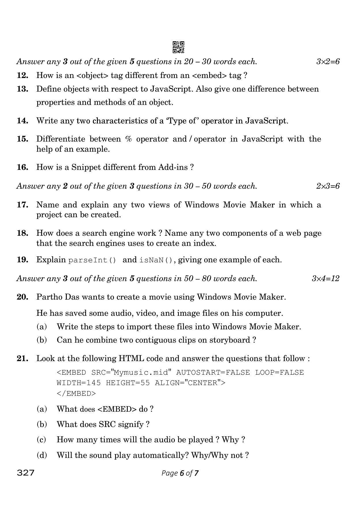 CBSE Class 12 327 Web Applications 2023 Question Paper - Page 6