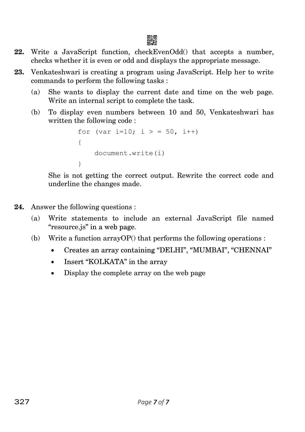 CBSE Class 12 327 Web Applications 2023 Question Paper - Page 7